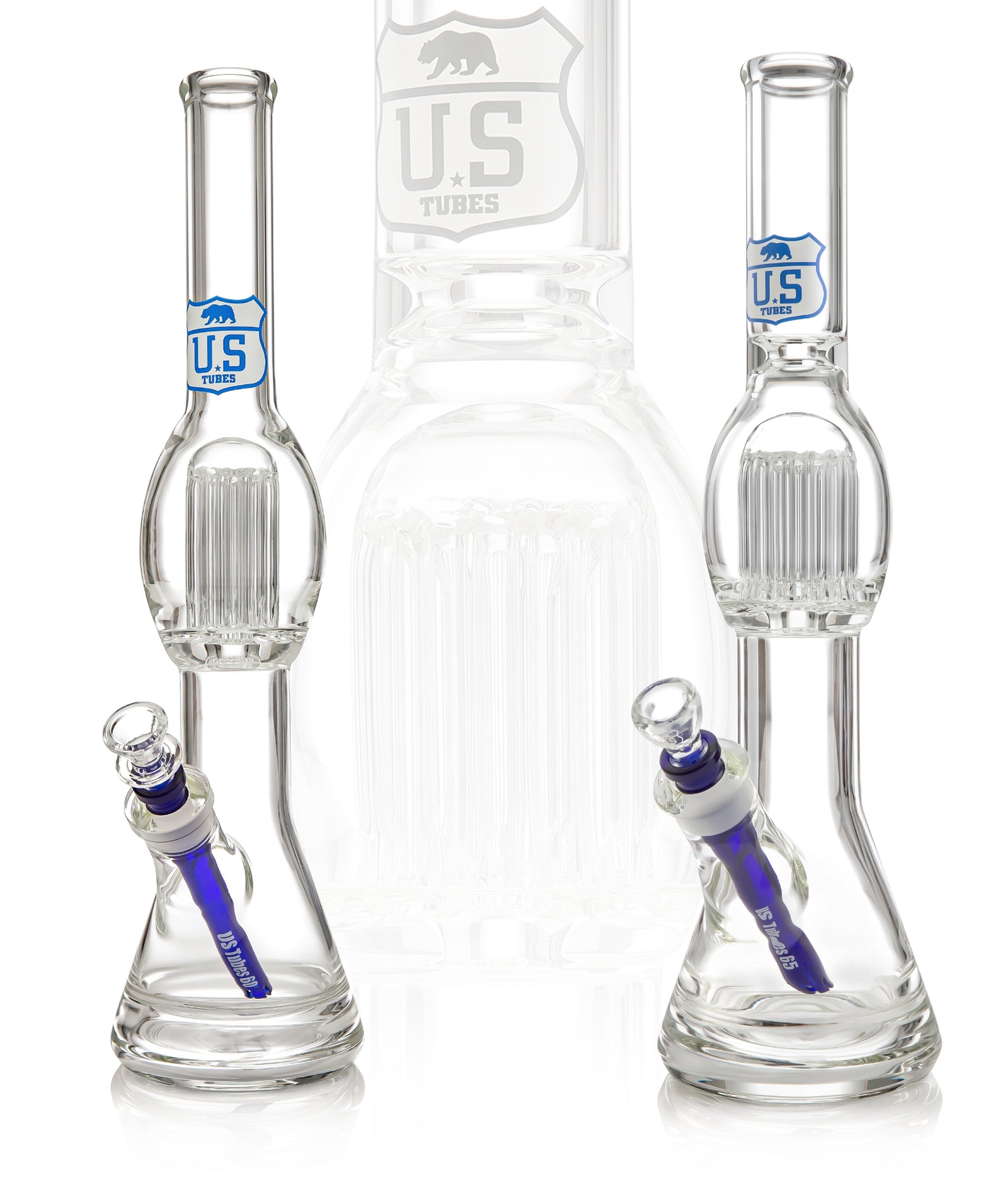 Two US Tubes Beaker Bottom Tubes with Tree Perc 